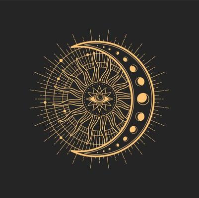 Magic tarot esoteric sign with eye and crescent