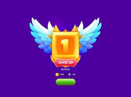 Level up badge, game UI award rank or bonus medal vector