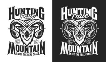 montaña cabra mascota, caza club camiseta impresión vector