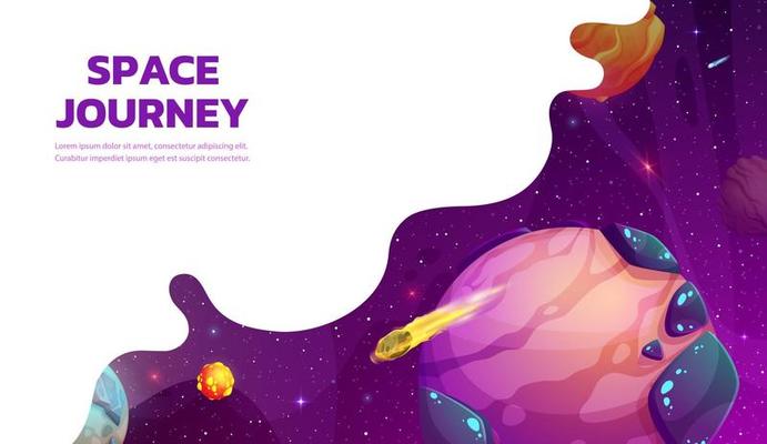 Space landing page with cartoon galaxy planets