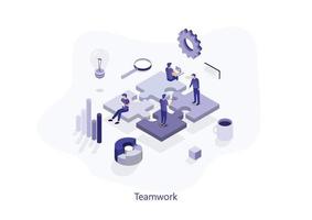 Teamwork concept with puzzle. Can use for web banner, infographics, hero images. Isometric vector illustration isolated on white background.