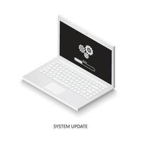 Software update on laptop icon. Laptop with loading sign on the screen. Isometric laptop. System upgrade for your web site design, logo, app, UI. vector