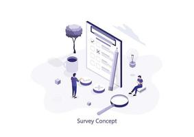 Online survey concept with characters. Can use for web banner, infographics. Flat isometric vector illustration isolated on white background.