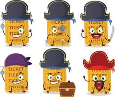 Cartoon character of ticket with various pirates emoticons vector