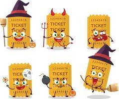 Halloween expression emoticons with cartoon character of ticket vector