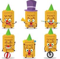 Cartoon character of ticket with various circus shows vector