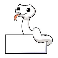 Cute white leucistic ball python snake cartoon with blank sign vector