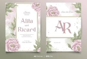 watercolor wedding invitation template with pink flower ornament vector