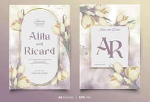 watercolor wedding invitation template with yellow flower ornament vector