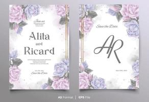 watercolor wedding invitation card template with pink and blue flower ornament