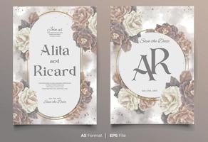 watercolor wedding invitation card template with white and brown flower ornament