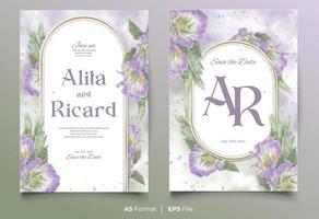watercolor wedding invitation card template with purple and white flower ornament vector