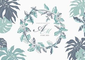 foliage plant with color floral crown frame vector
