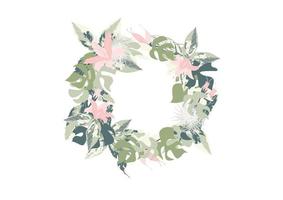 foliage plant with color floral crown frame vector