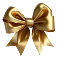 Golden Silk Bow on White Background. png