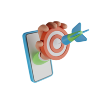 3D Hand holding Target with arrow in hit center. Assignment target icon. red target with businessman hands holding darts or arrow .  business goal concept . 3d rendering png