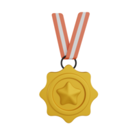 3D icon medal with star and ribbon. 3d rendering medal with star icon.  Quality guarantee of product champion award png