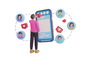 3D social media network illustration. people face like. Online marketing technology, follower reaction. Influencer, post, story and avatar. Influencer posting personal. 3d rendering png