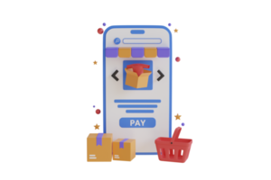 Mobile payments concept. Pay button on smartphone transaction. Shopping Online on Mobile phone Application. 3D Rendering png