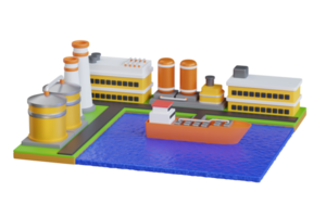 cargo port oil depot with tanker ship. Tanker loading oil at crude oil trading terminal. Vessel bunkering at oil storage. 3d illustration png