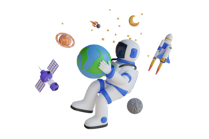 3d ilustração do astronauta detém a terra dentro dele mãos. astronauta dentro uma espaço terno detém uma planeta dentro dele mãos. 3d ilustração png
