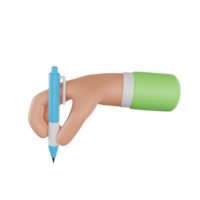 hand holding pen 3d cartoon style icon. Businessman or person holding writing tool, getting ready to sign contract or agreement. 3d rendering png