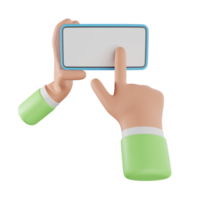 hands holding smartphone 3d illustration. 3D Hand holding mobile phone with empty screen. scrolling or searching for something. 3d rendering png