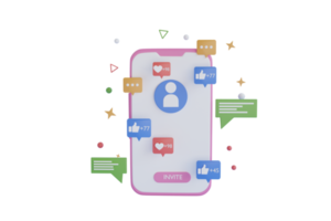 digital social marketing. consiguiendo nuevo suscriptores, gustos, mensajes y seguidores. social medios de comunicación promoción. 3d representación png