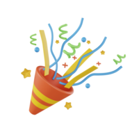 3D Firecracker with confetti. 3d Party Popper with Confetti Plasticine Cartoon Style Symbol of Surprise png