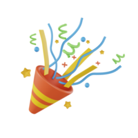 3D Firecracker with confetti. 3d Party Popper with Confetti Plasticine Cartoon Style Symbol of Surprise png