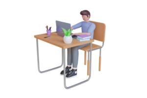 3D illustration of online education. Digital Online Education Application learning world wide on laptop. Concept of e-learning, online education, home schooling.3d rendering png
