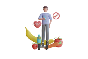 3D Illustration of Healthy Lifestyle, Balanced Diet and Body Wellbeing. healthy living. 3d rendering png