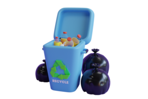 Recycle for save the earth and keep environment plastic. 3d illustration of recycling bin. Throwing a Bottle into a Recycling Dustbin. 3D Illustration png