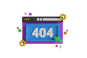 Page not found 404 design. 404 error web page concept on a computer screen. 3D illustration png