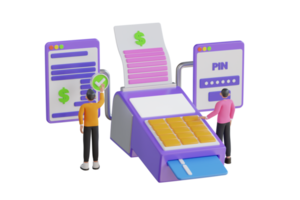 3D Illustration of Payment with EDC machine. Debit card transaction.  customer paying with EDC or swiping machine. buy and sell product or service, 3D illustration png