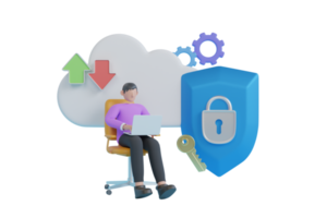 3d security shield lock check mark and cloud. Security Data Protection. laptop and Symbol cloud storage protect. 3d rendering png