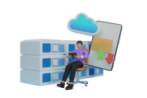 3D Cloud computing technology. Cloud storage download. Digital service or app with data transfering. Online computing technology. 3d servers and datacenter connection network. png