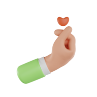 3d Rendern Hand Geste repräsentiert das Finger Herz Symbol. Karikatur Charakter Hand halten rot Herz. ein Botschaft von Liebe. 3d Rendern png