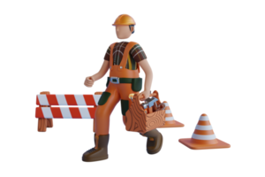 3d illustration de une homme porter une boîte à outils. 3d construction ouvrier porter charpenterie outils png