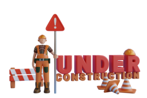 under construction sign 3d illustration. png