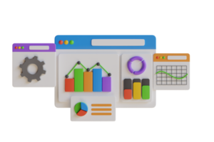 3D Illustration of Data Analysis for website and mobile website. Seo Optimization, financial report chart, data analysis, and web development concept. png