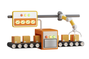 Roboter Produktion Linie Konzept. Automatisierung Herstellung Roboter kontrolliert durch Industrie Ingenieurwesen mit iot Software in Verbindung gebracht zu Internet Netzwerk. 3d Illustration png