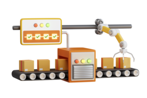 robotic production line concept. Automation manufacturing robot controlled by industry engineering using IOT software connected to internet network. 3D Illustration png