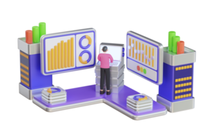 Technician working in server room. Server room data center. server tech support, storage, distribution or processing centers. 3D Illustration png