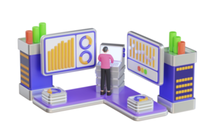 Technician working in server room. Server room data center. server tech support, storage, distribution or processing centers. 3D Illustration png