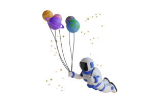 3d ilustração do astronauta vôo com planeta balões. astronauta flutuando com planeta balões dentro espaço. 3d ilustração png