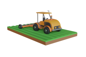 Machines for harvesting. Tractor works in a field. Agriculture machinery. Plowing in the field. Heavy agricultural machinery for fieldwork. 3D Illustration png