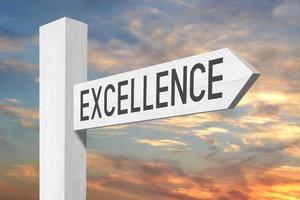 Excellence - White Wooden Signpost with one Arrow and Sunset Sky in Background photo