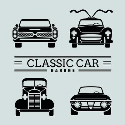 Set front view classic car icon vector illustrations