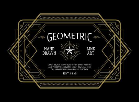 Vintage linear thin line geometric shape art deco retro design frame badge